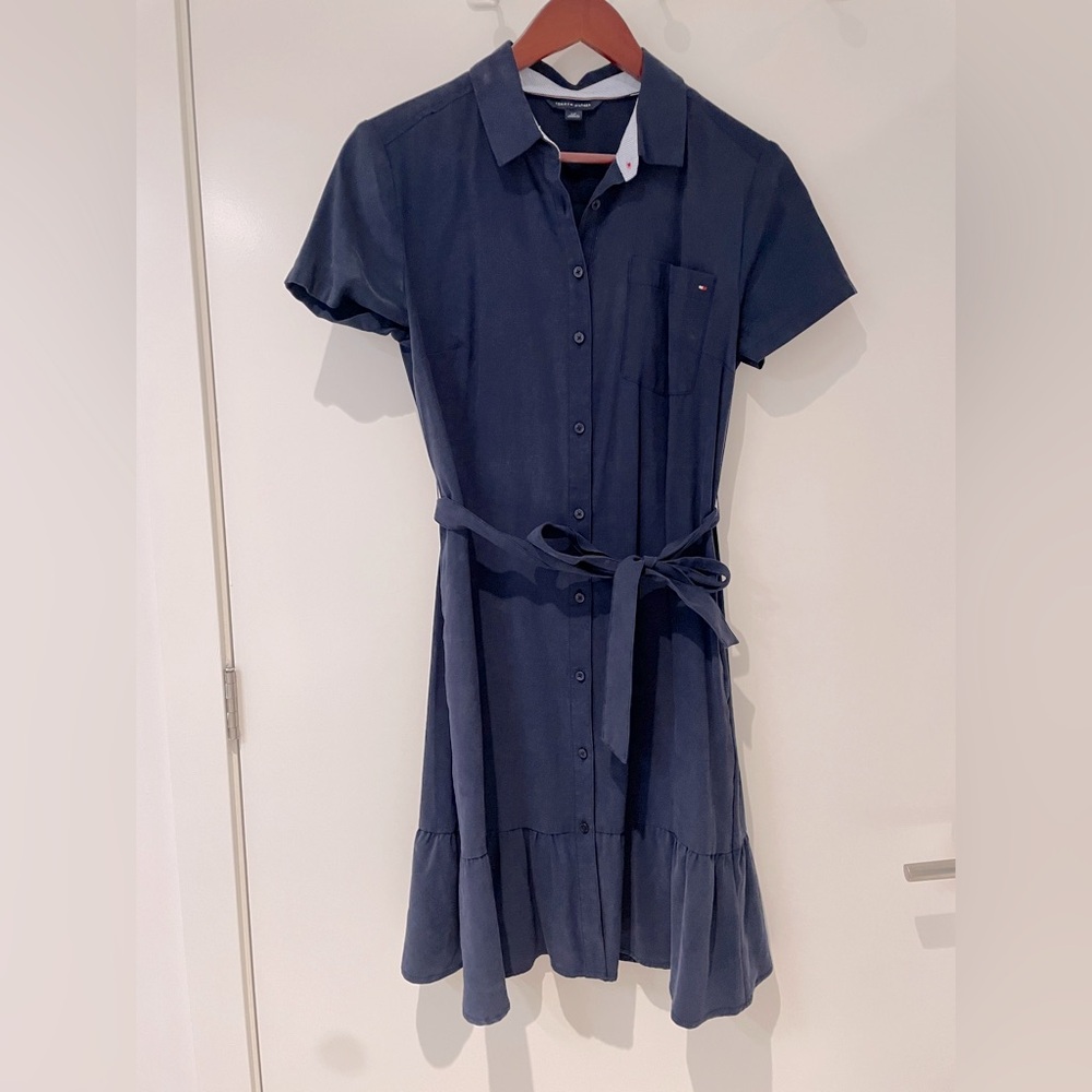 Tommy Hilfiger Peplum collared navy midi dress size Small